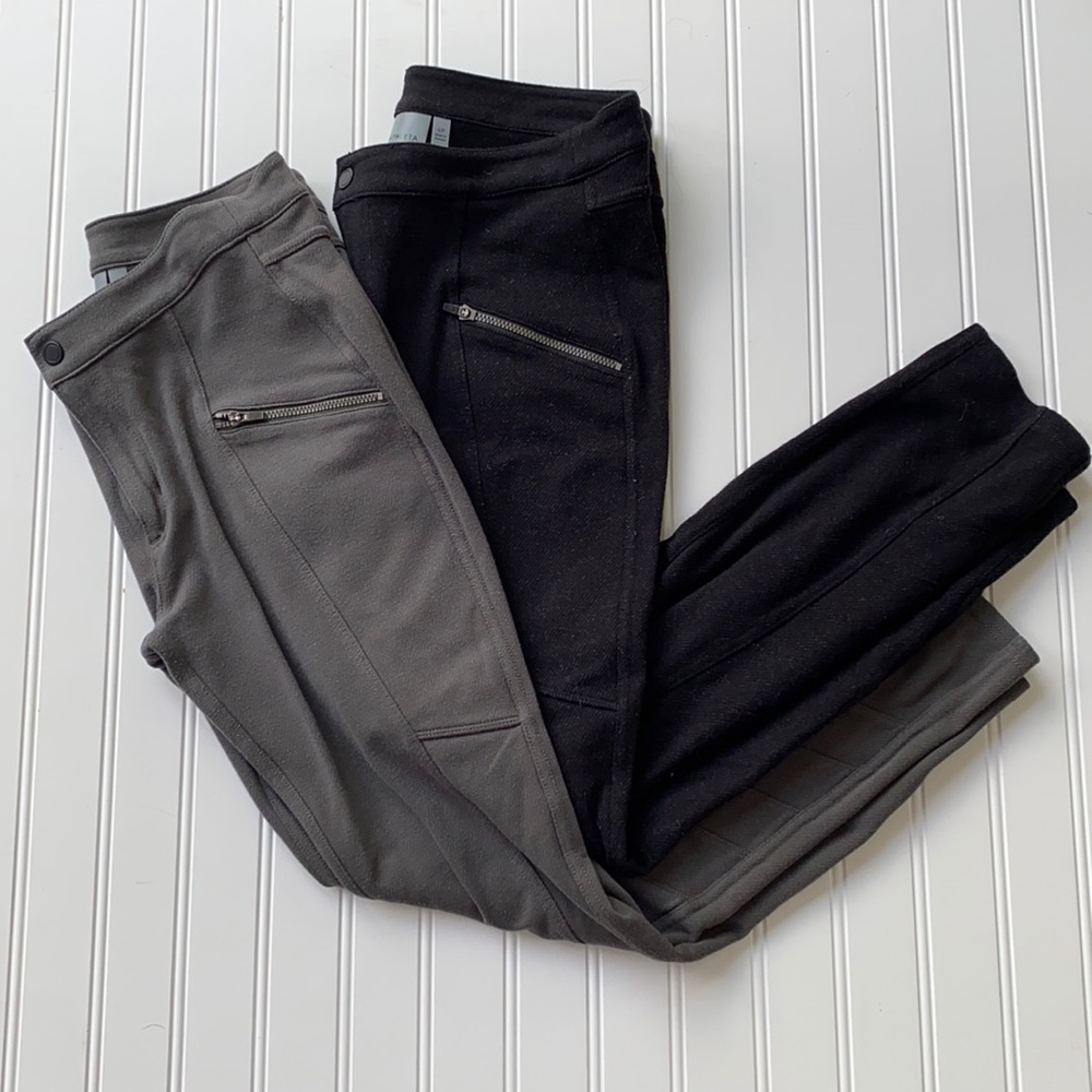 Bundle of 2 Pairs of Athleta Ponte Moto Pants 6P Grey and Black
